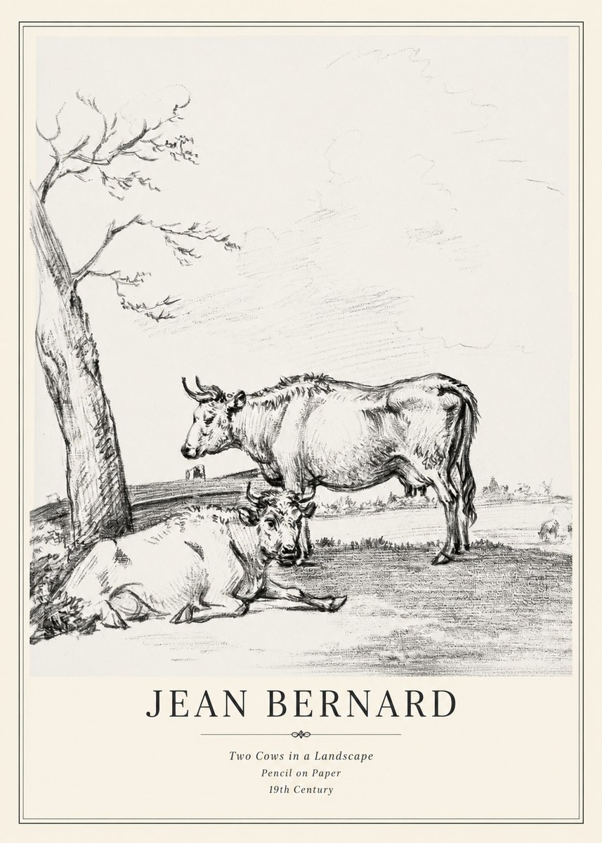 Jean Bernard Two Cows in a Landscape No3 - Plakat