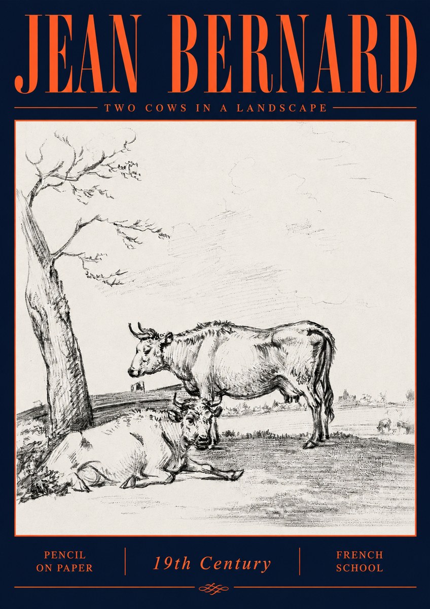 Jean Bernard Two Cows in a Landscape No6 - Plakat