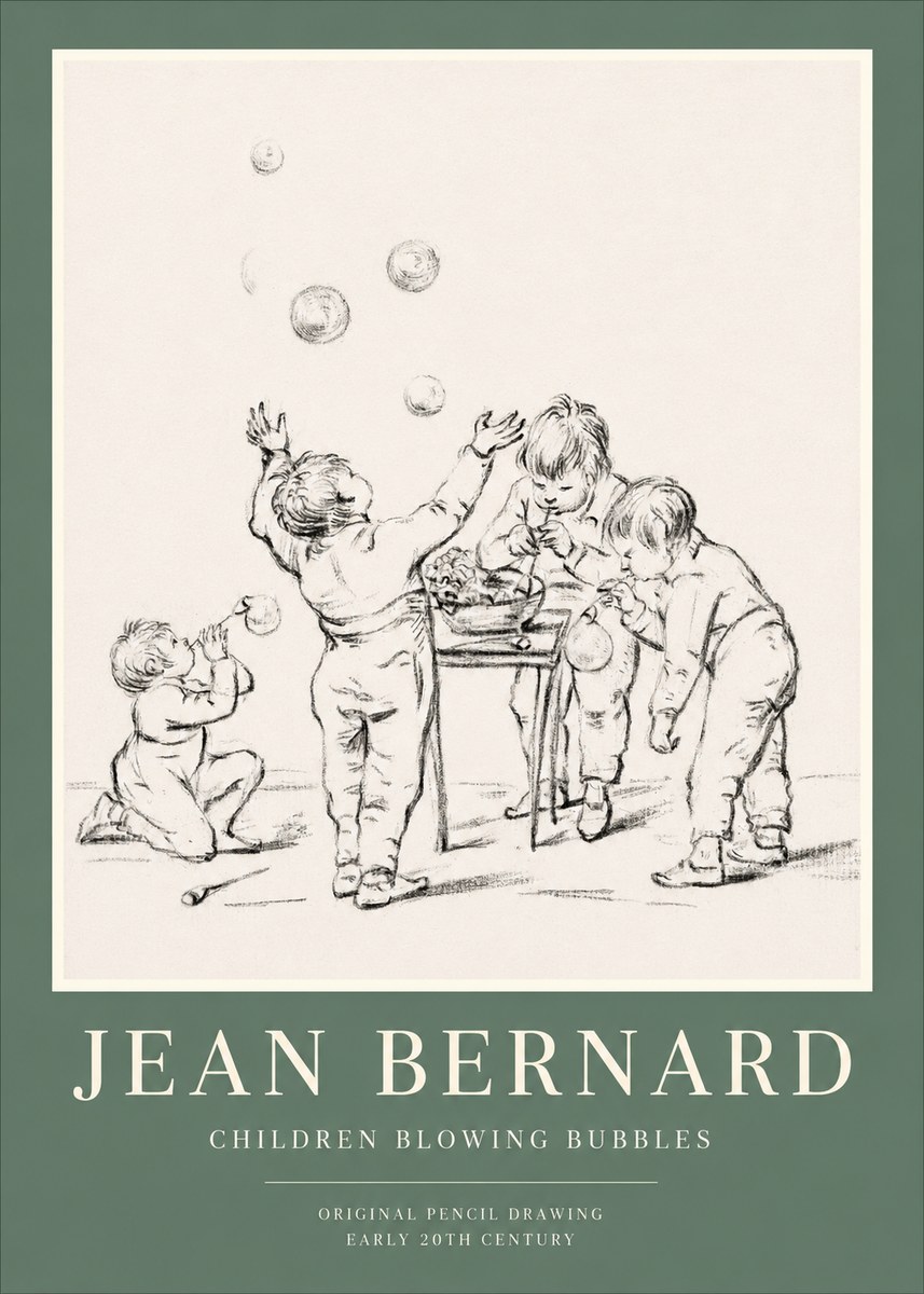 Jean Bernard Children Blowing Bubbles No1 - Plakat