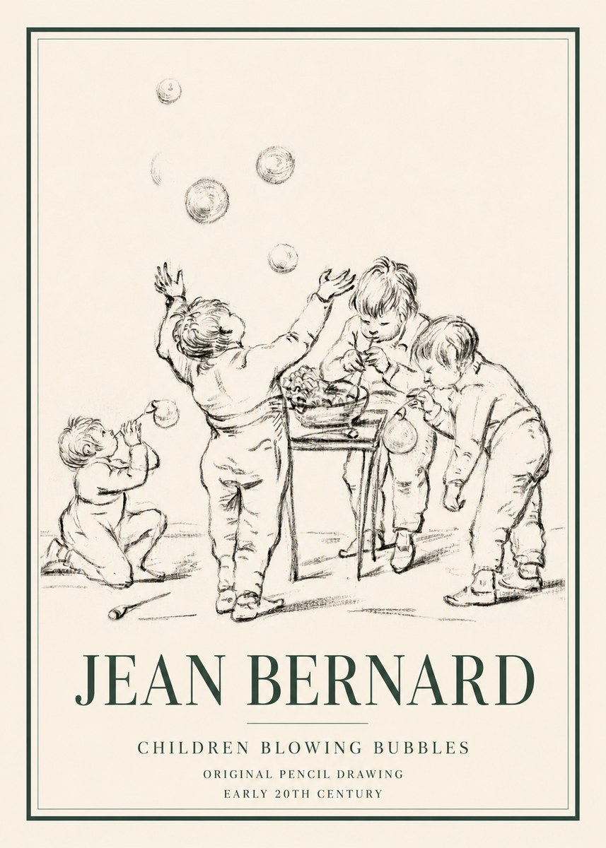 Jean Bernard Children Blowing Bubbles No3 - Plakat