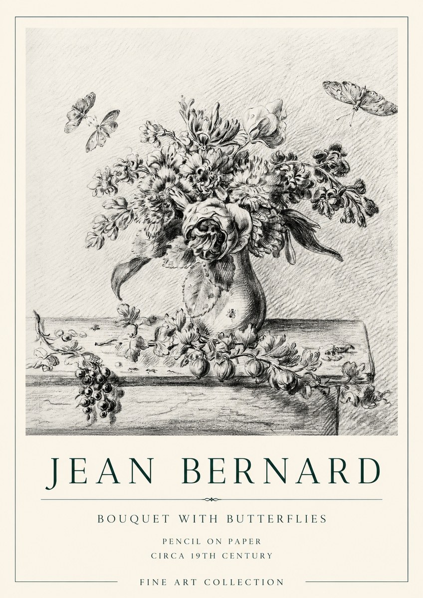 Jean Bernard Floral Still Life with Insects No2 - Plakat