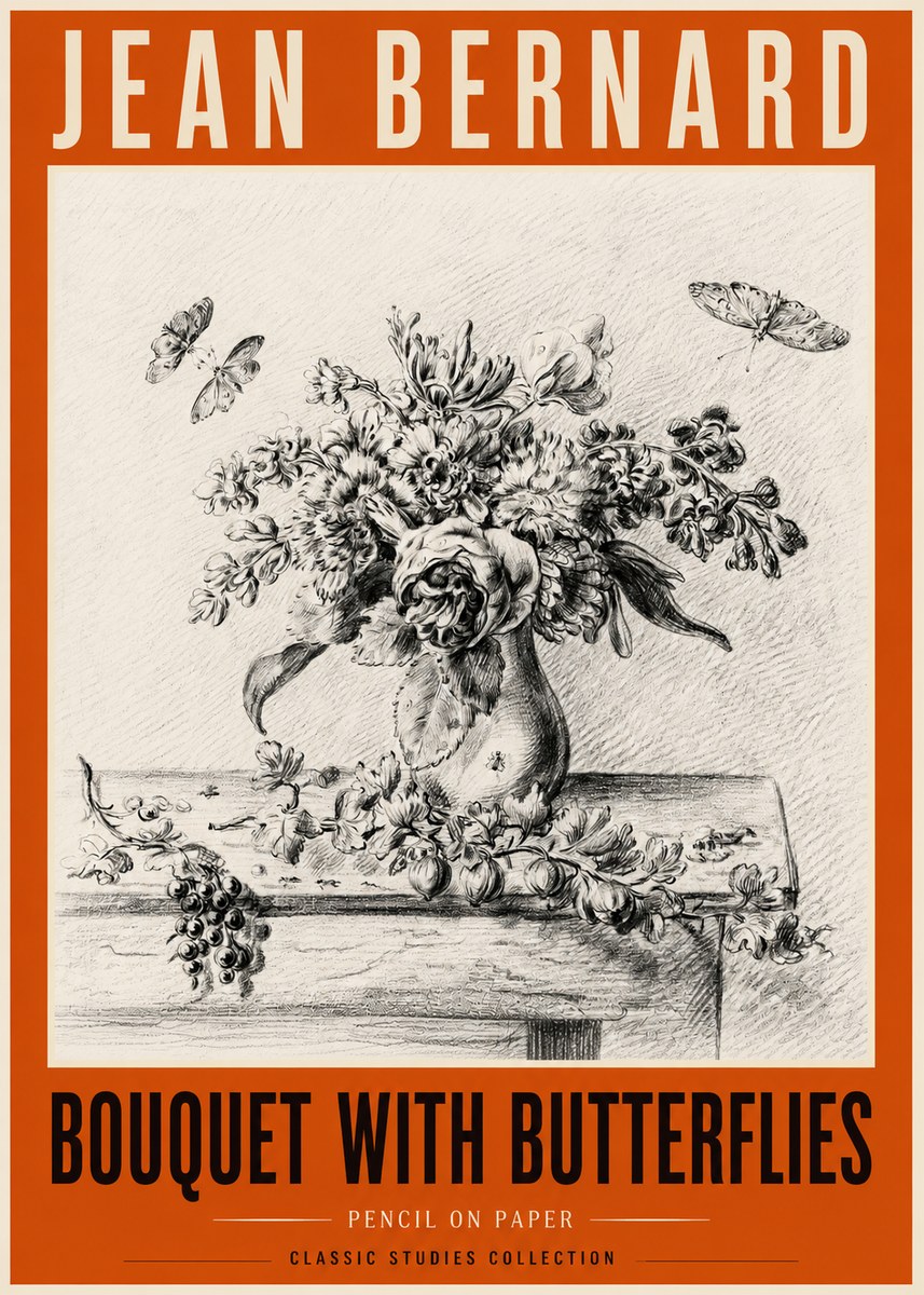 Jean Bernard Floral Still Life with Insects No6 - Plakat