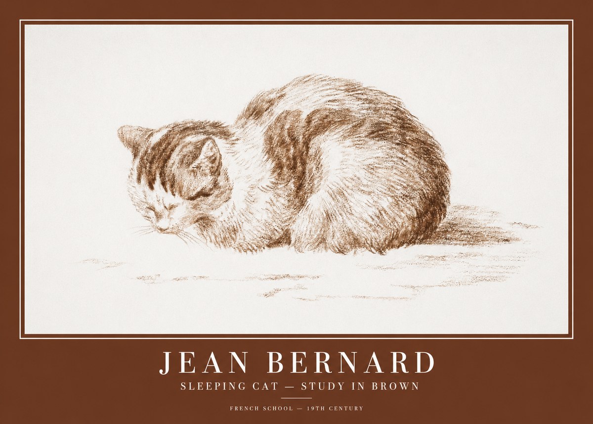 Jean Bernard Sleeping Cat — Study in Brown No1 - Plakat