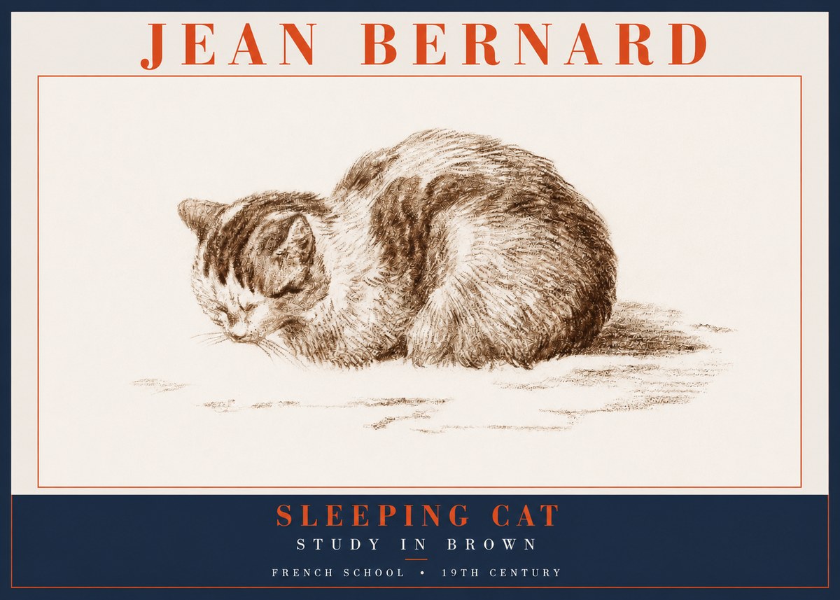 Jean Bernard Sleeping Cat — Study in Brown No2 - Plakat
