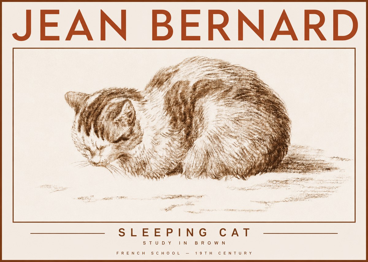 Jean Bernard Sleeping Cat — Study in Brown No4 - Plakat