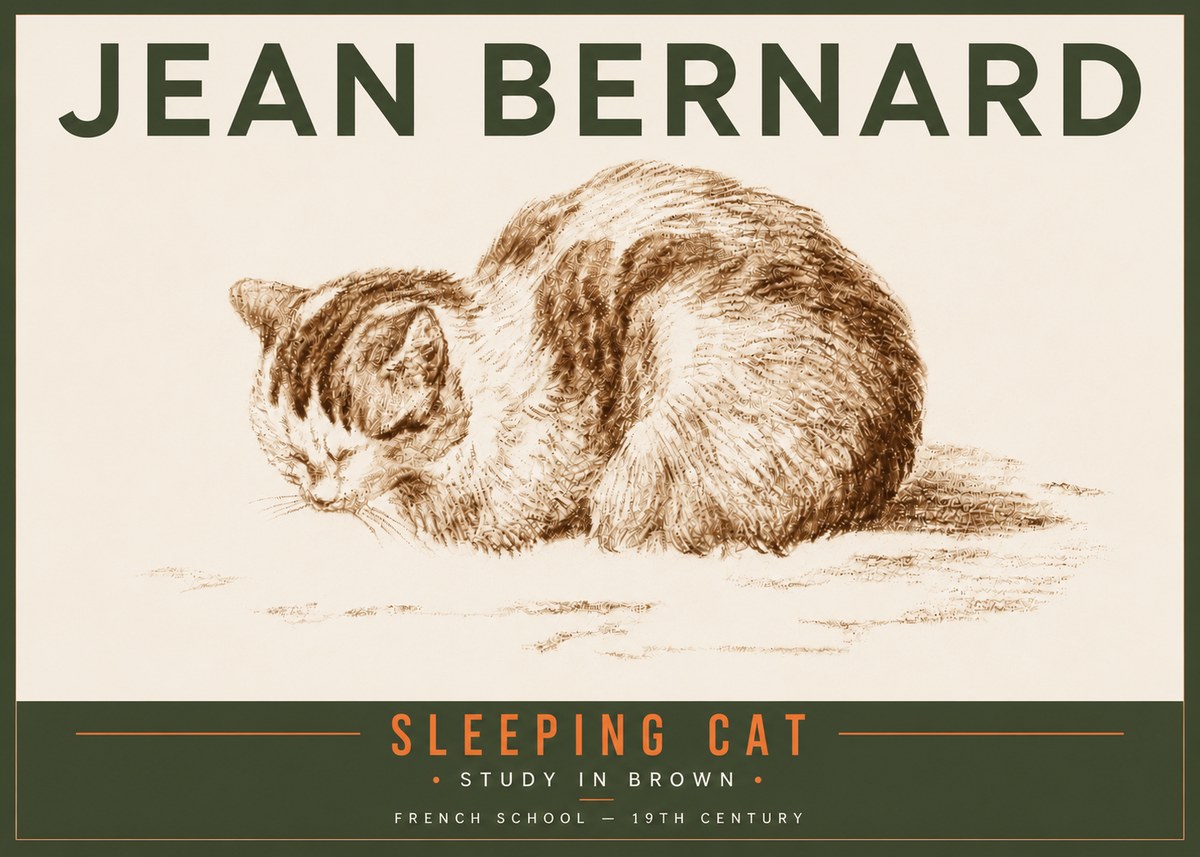 Jean Bernard Sleeping Cat — Study in Brown No5 - Plakat