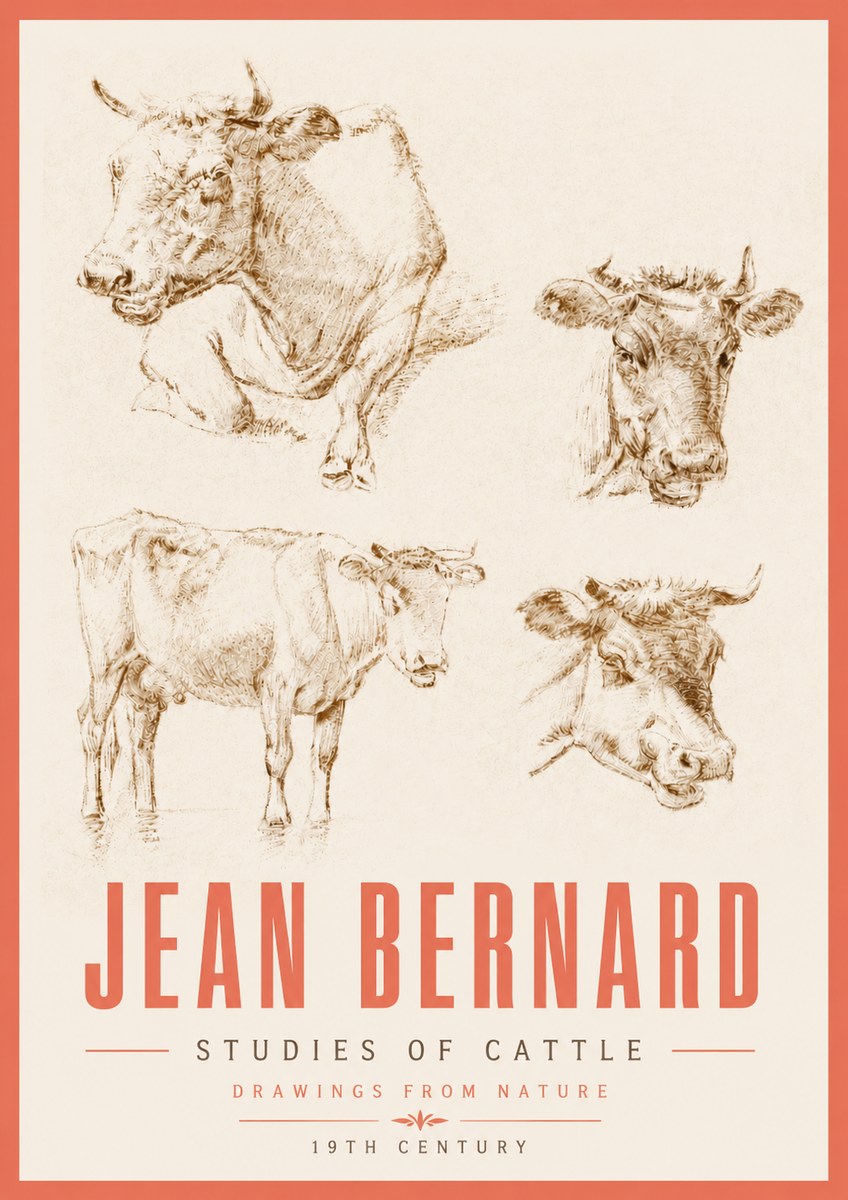 Jean Bernard Studies of Cattle II No5 - Plakat