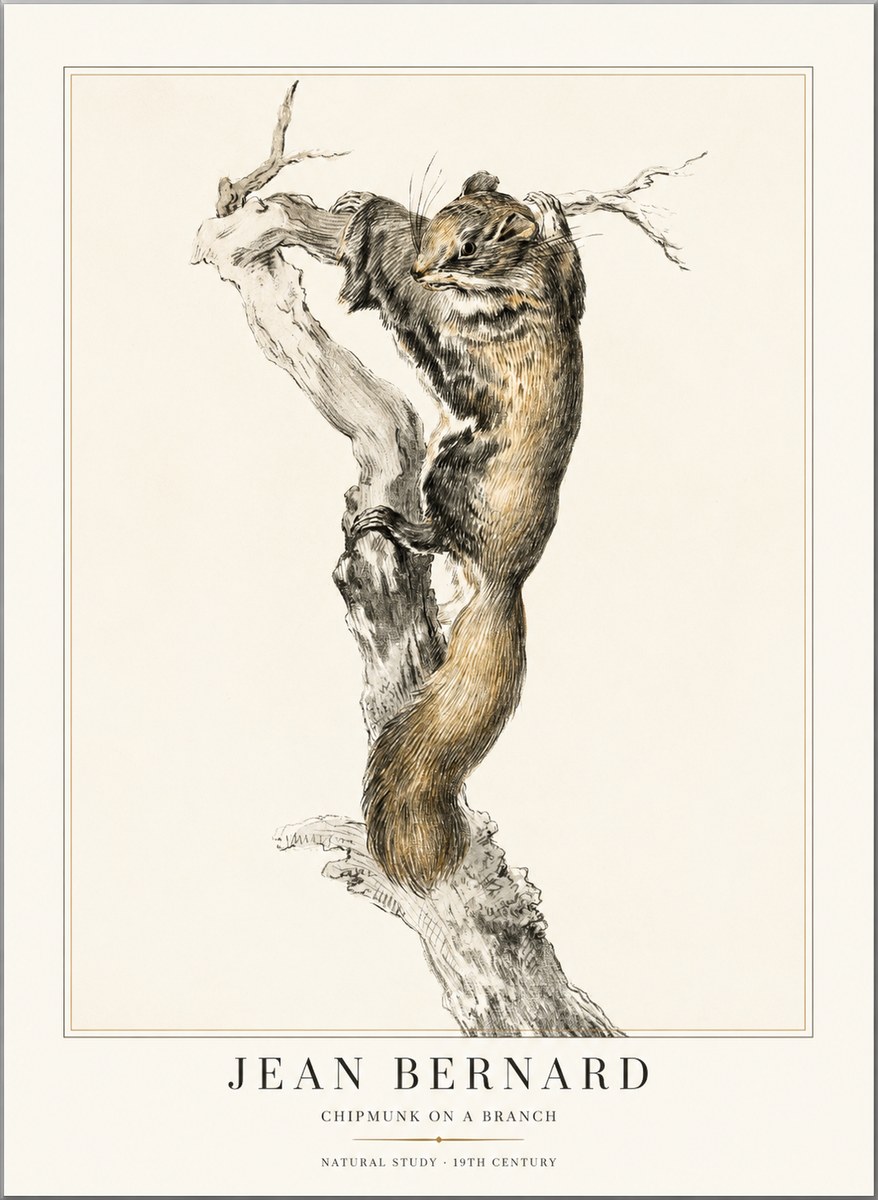 Jean Bernard Study of a Squirrel Climbing a Branch No2 - Plakat