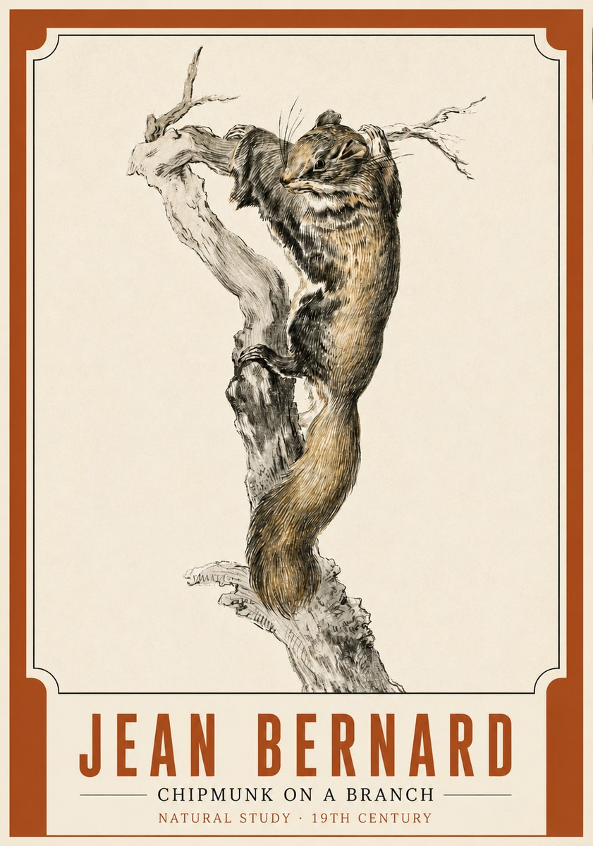 Jean Bernard Study of a Squirrel Climbing a Branch No4 - Plakat