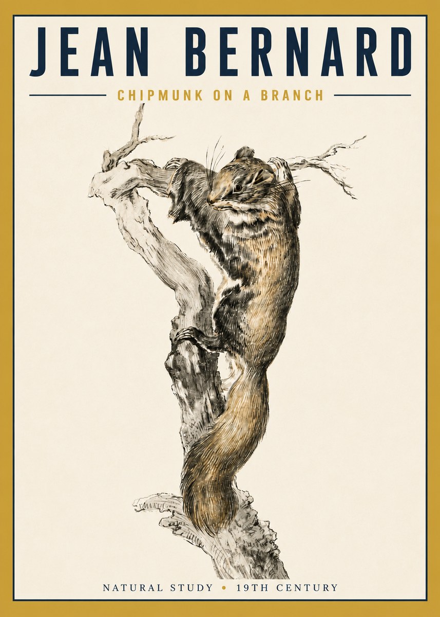 Jean Bernard Study of a Squirrel Climbing a Branch No5 - Plakat