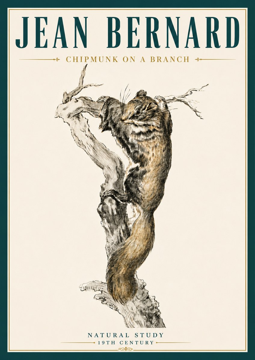 Jean Bernard Study of a Squirrel Climbing a Branch No6 - Plakat