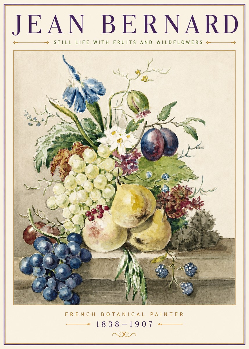 Jean Bernard Still Life with Fruits and Wildflowers No5 - Plakat