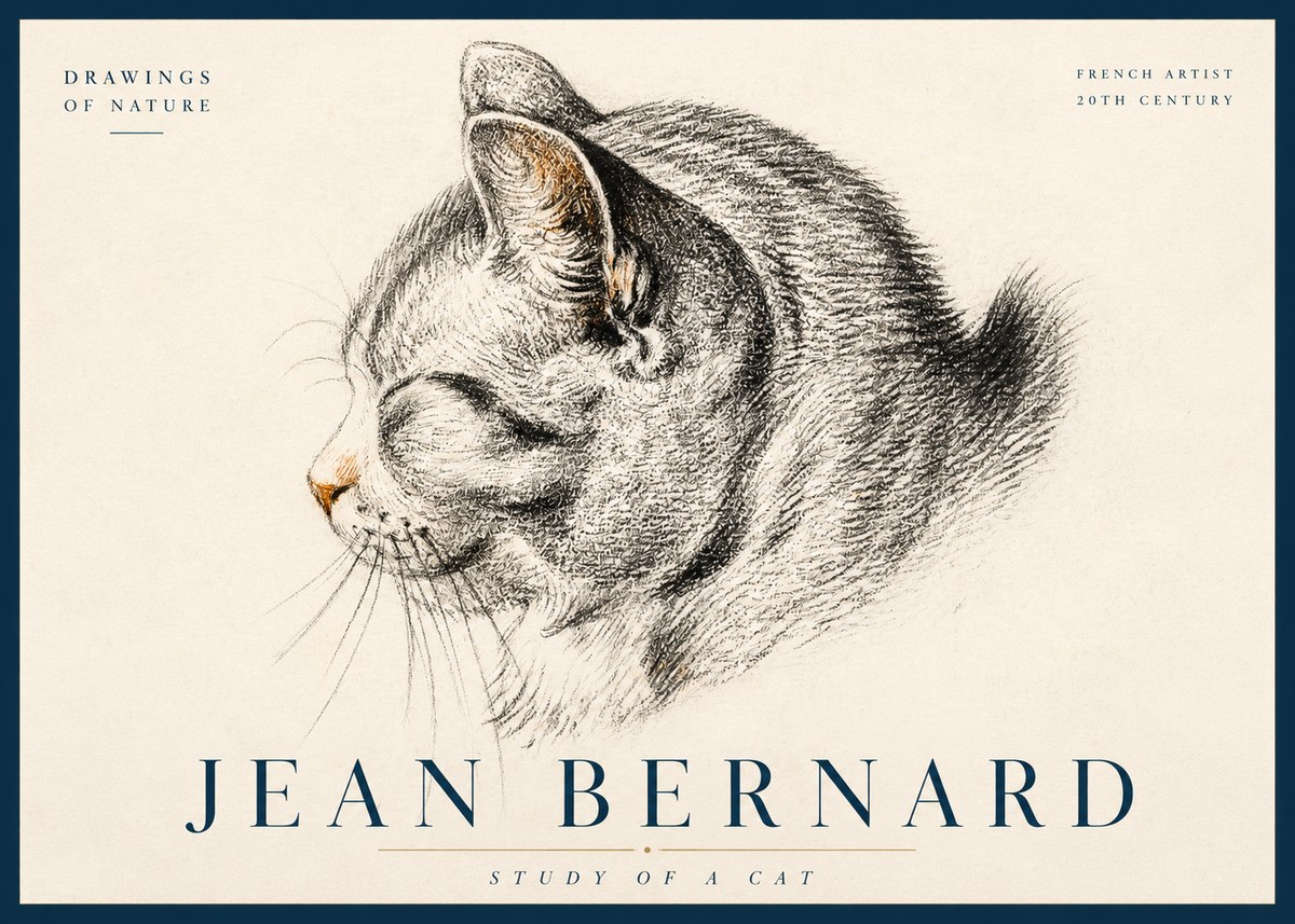 Jean Bernard Study of a Cat I No3 - Plakat