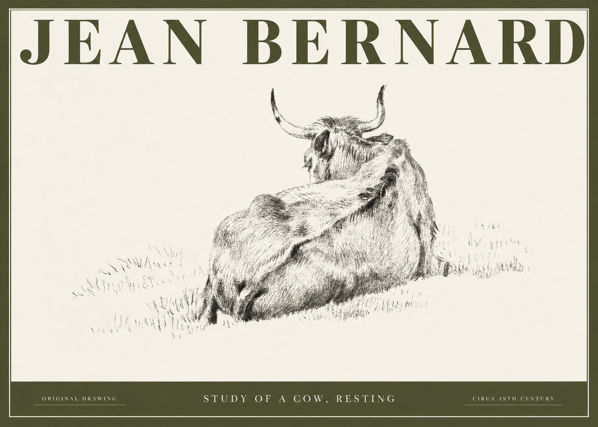 Jean Bernard Resting Bovine - Study in Graphite No3 - Plakat