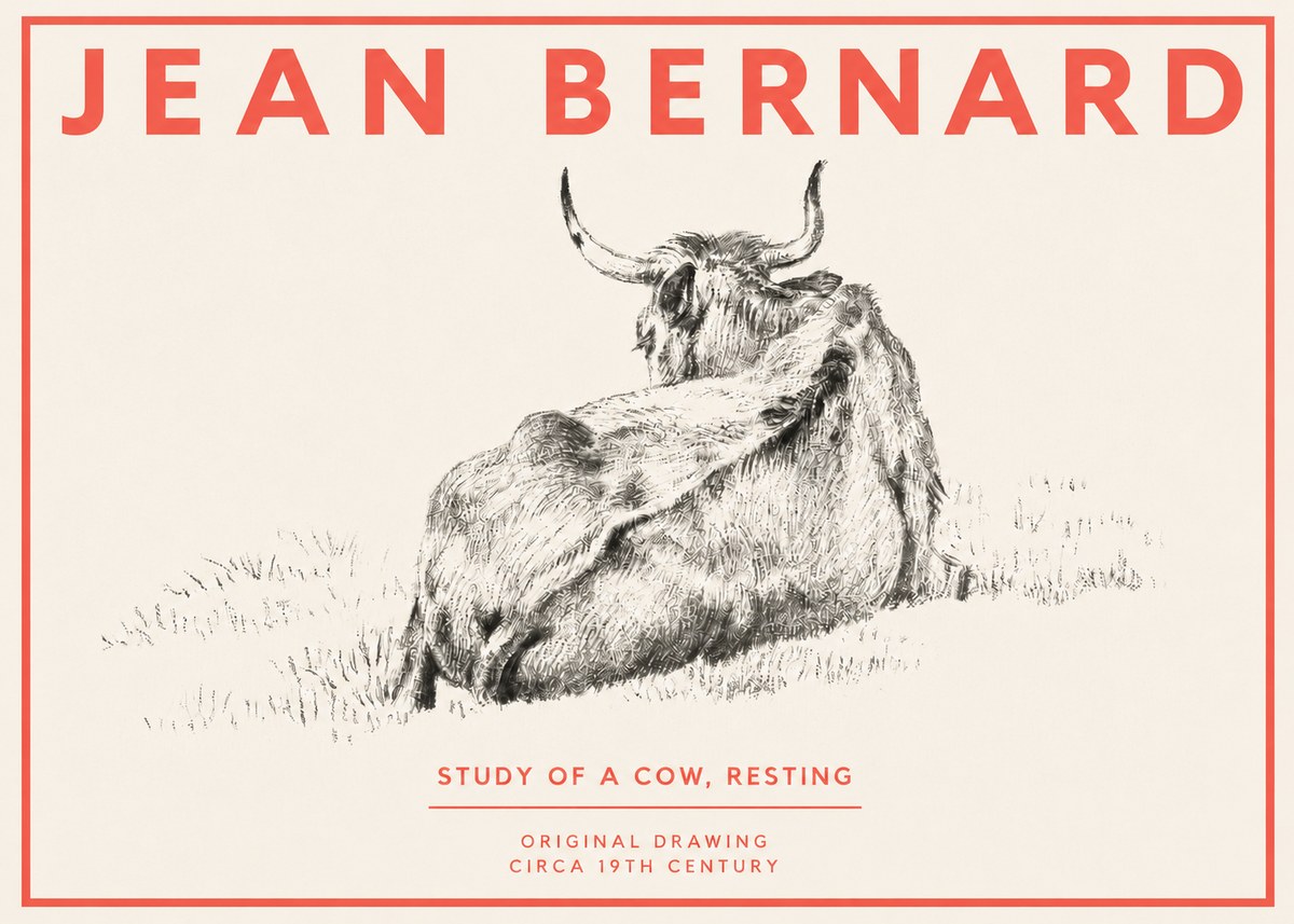 Jean Bernard Resting Bovine - Study in Graphite No4 - Plakat