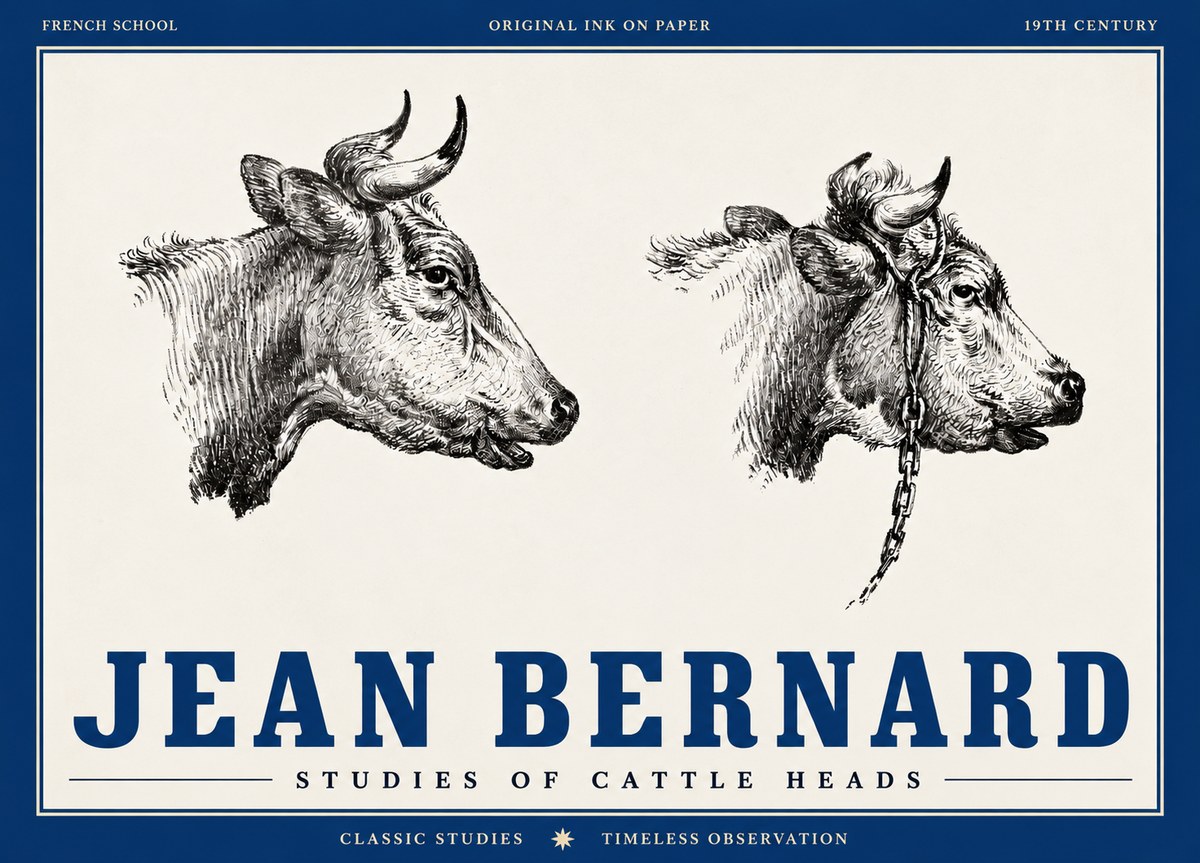 Jean Bernard Studies of Cattle Heads No4 - Plakat