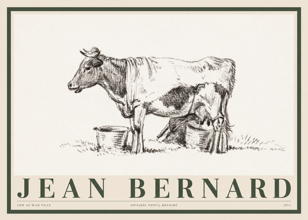 Jean Bernard Cow at Milk Pails No1 - Plakat