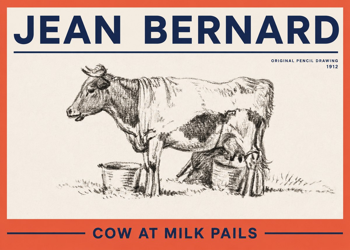 Jean Bernard Cow at Milk Pails No2 - Plakat