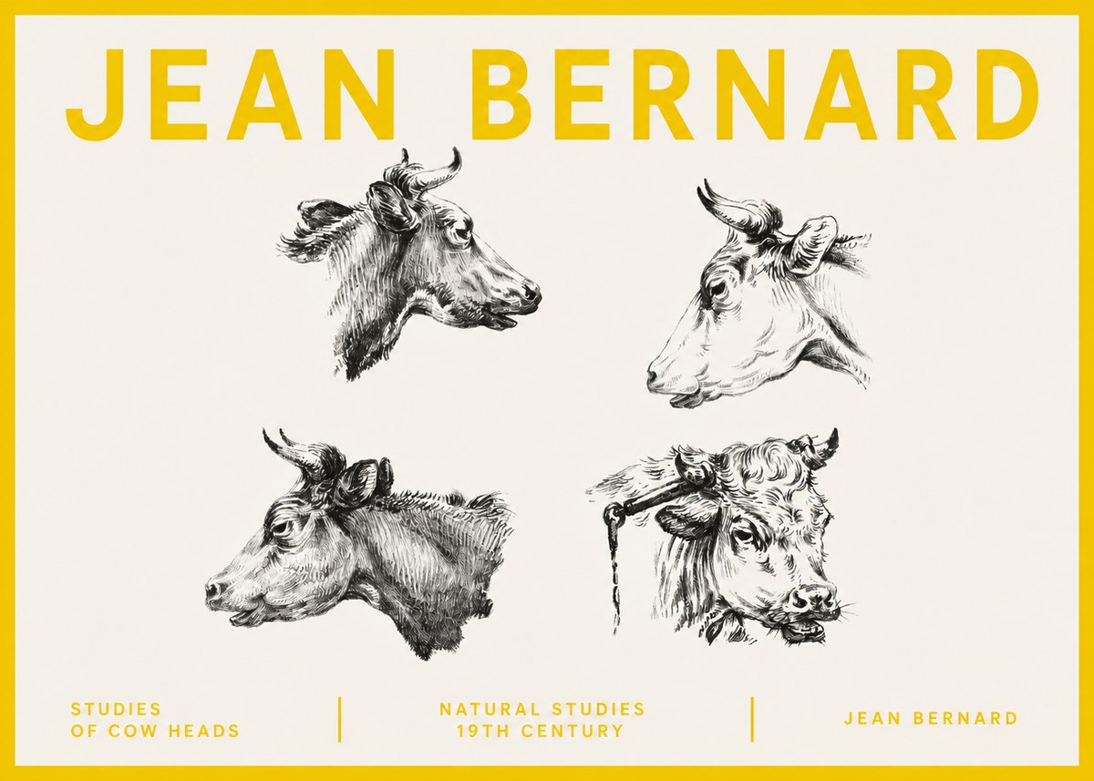 Jean Bernard Studies of Cattle - Four Heads No5 - Plakat