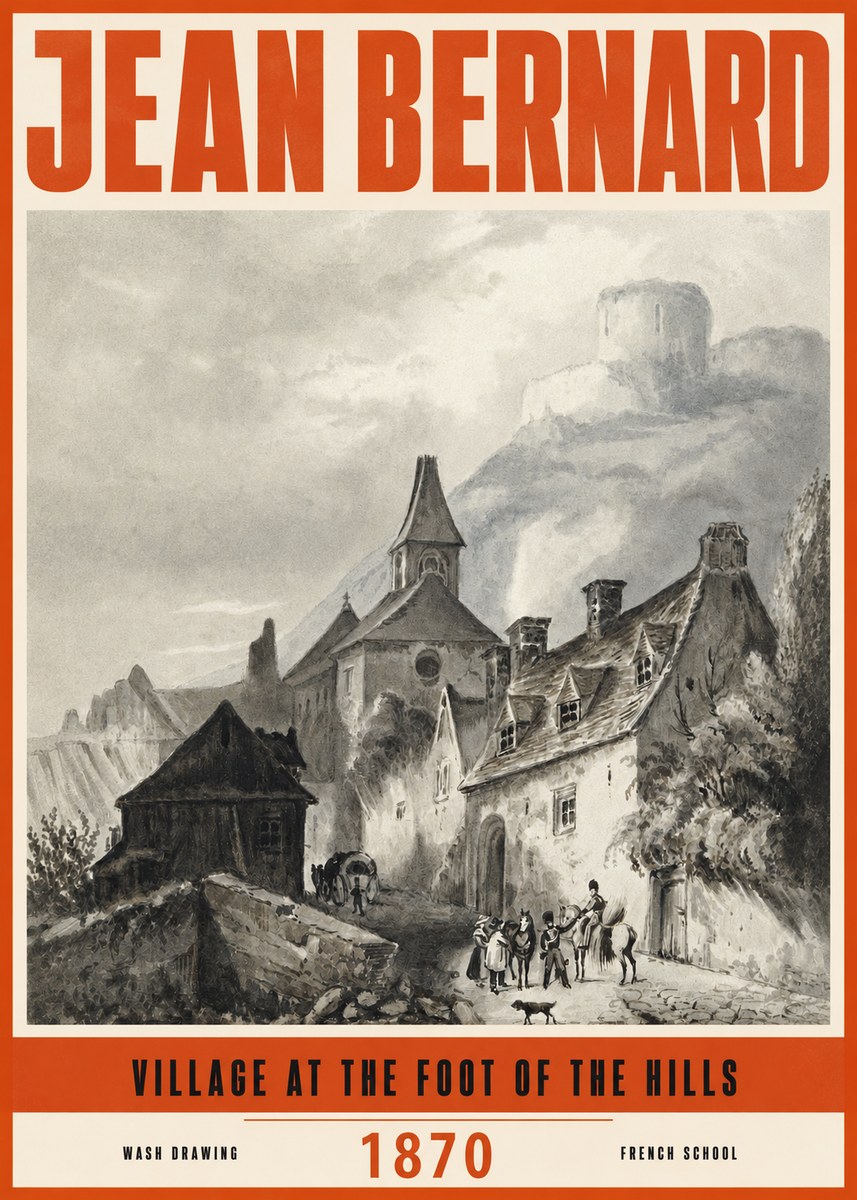 Jean Bernard Village at the Foot of the Hill No3 - Plakat