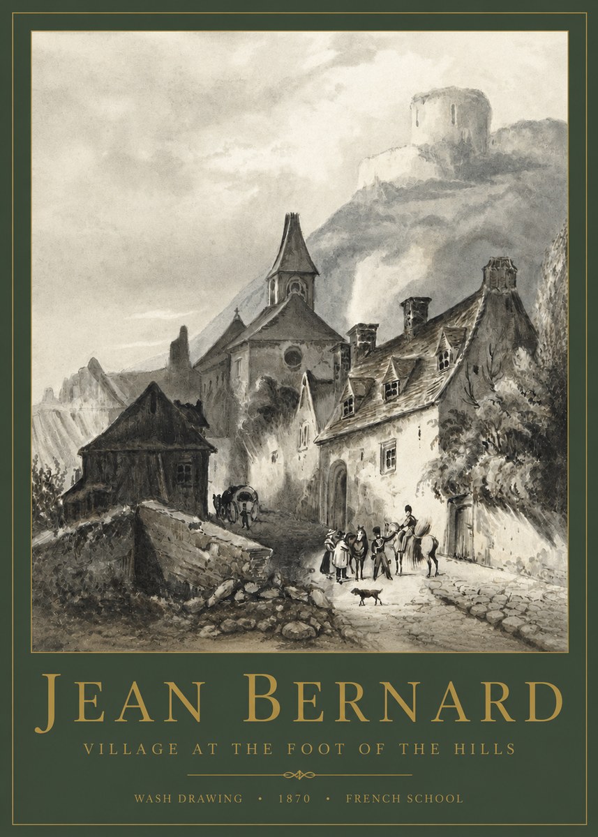 Jean Bernard Village at the Foot of the Hill No4 - Plakat