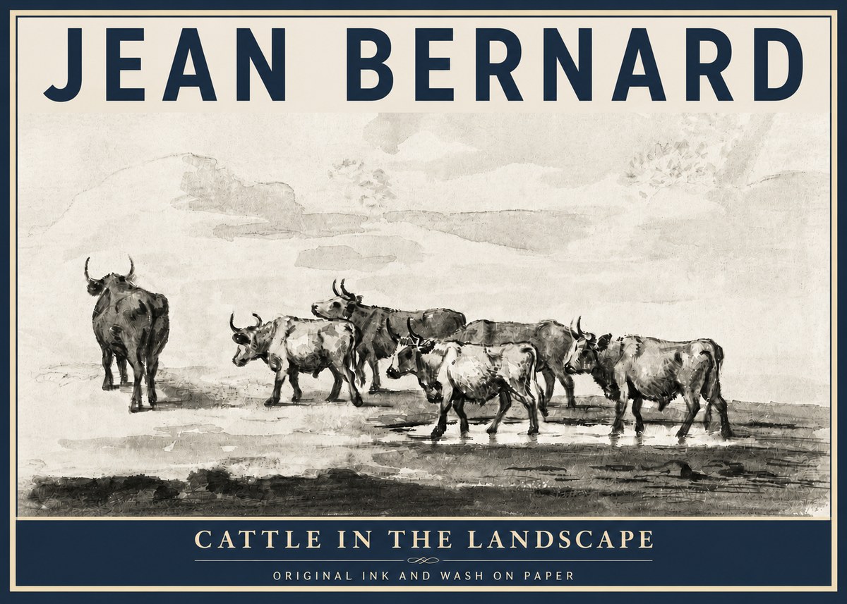 Jean Bernard Cattle in the Landscape No3 - Plakat