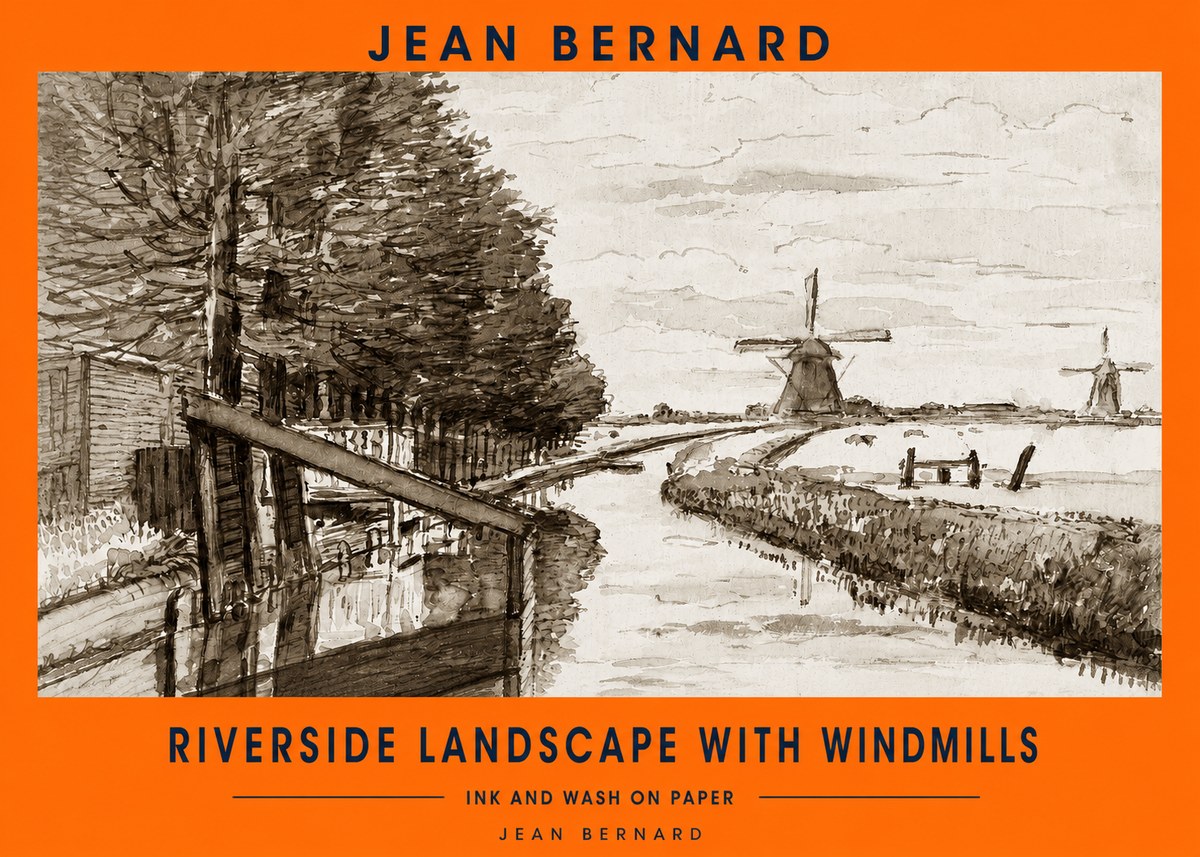 Jean Bernard Riverside Landscape with Windmills No2 - Plakat