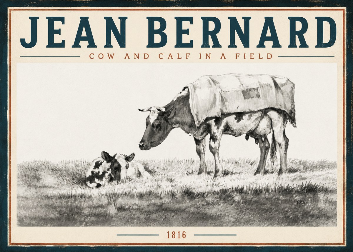 Jean Bernard Cow and Calf in a Field No5 - Plakat