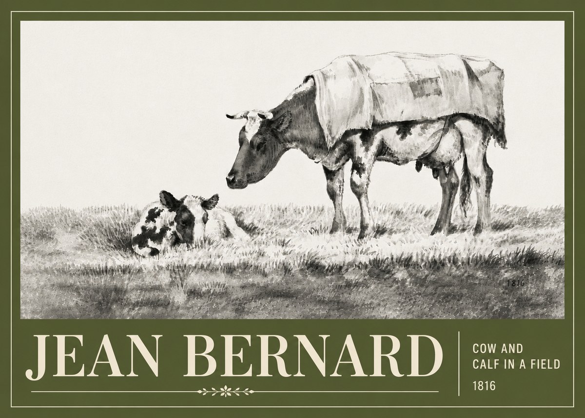 Jean Bernard Cow and Calf in a Field No6 - Plakat