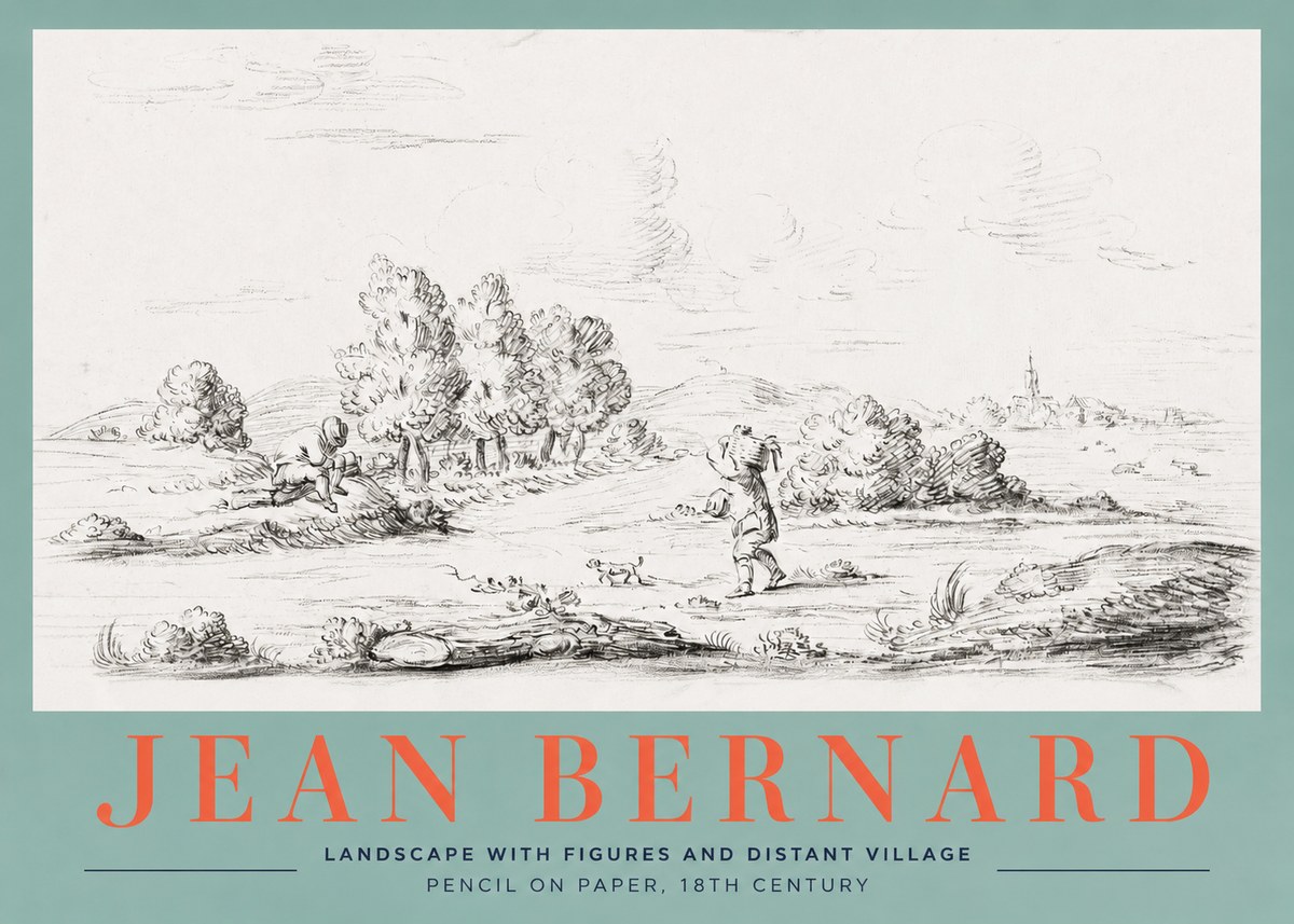 Jean Bernard Landscape with Figures and Distant Village No2 - Plakat
