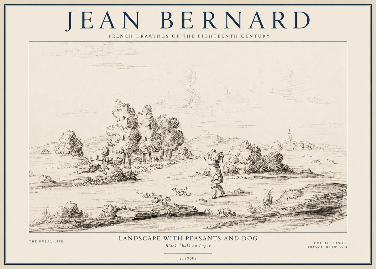 Jean Bernard Landscape with Figures and Distant Village No4 - Plakat