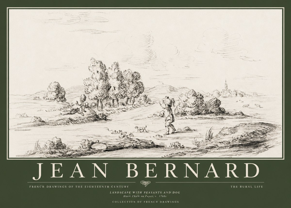 Jean Bernard Landscape with Figures and Distant Village No5 - Plakat