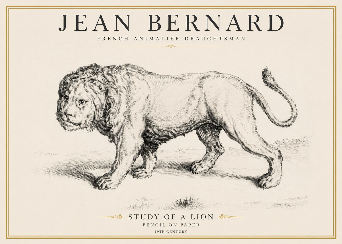 Jean Bernard Study of a Lion II No6 - Plakat