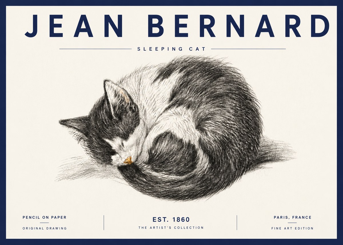 Jean Bernard Sleeping Cat VIII No6 - Plakat
