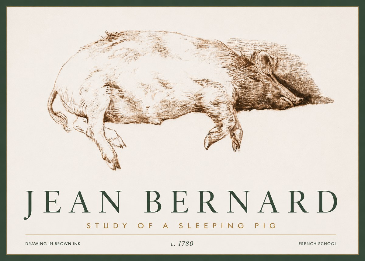 Jean Bernard Study of a Sleeping Pig No3 - Plakat