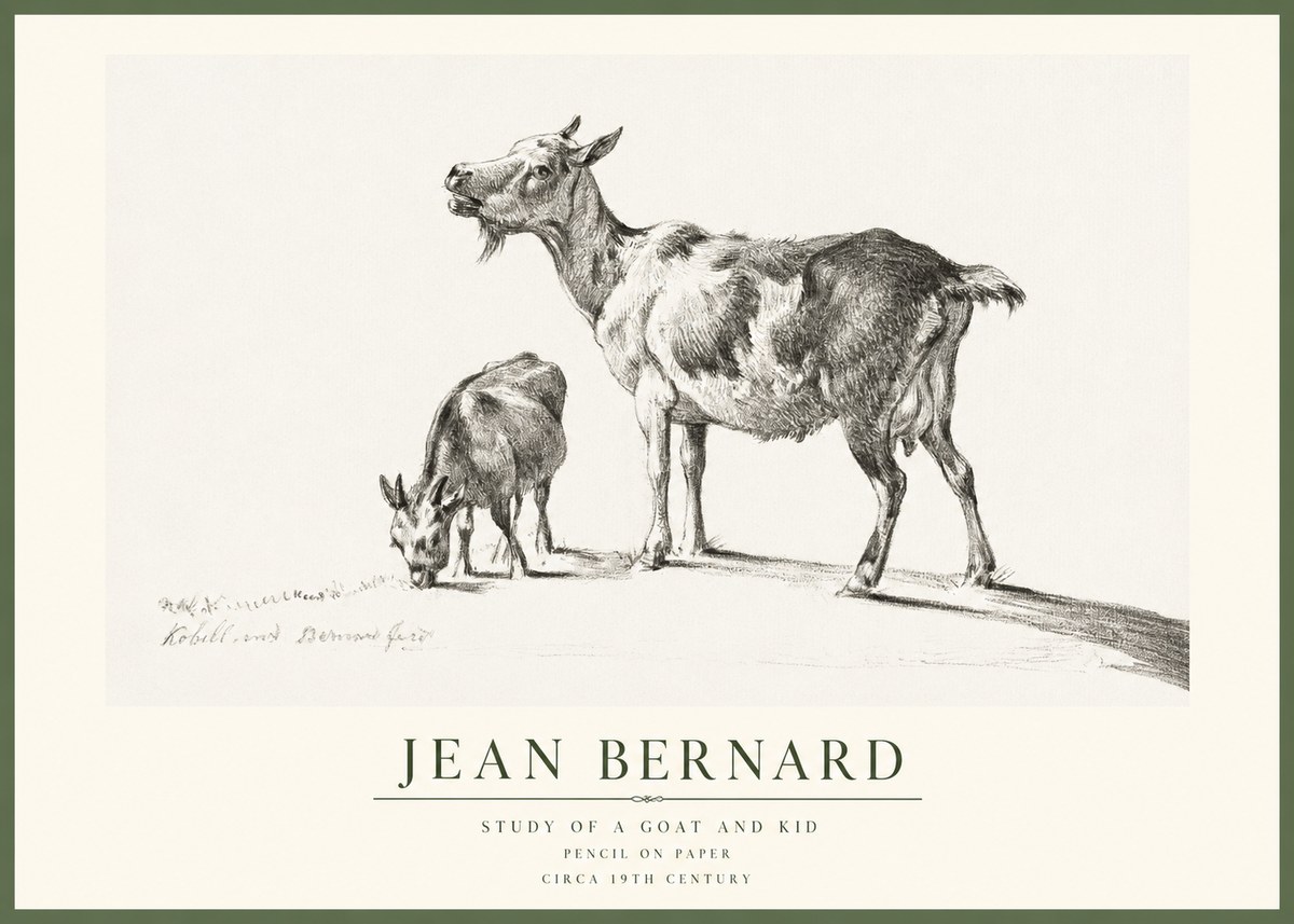 Jean Bernard Study of a Goat and Kid No1 - Plakat