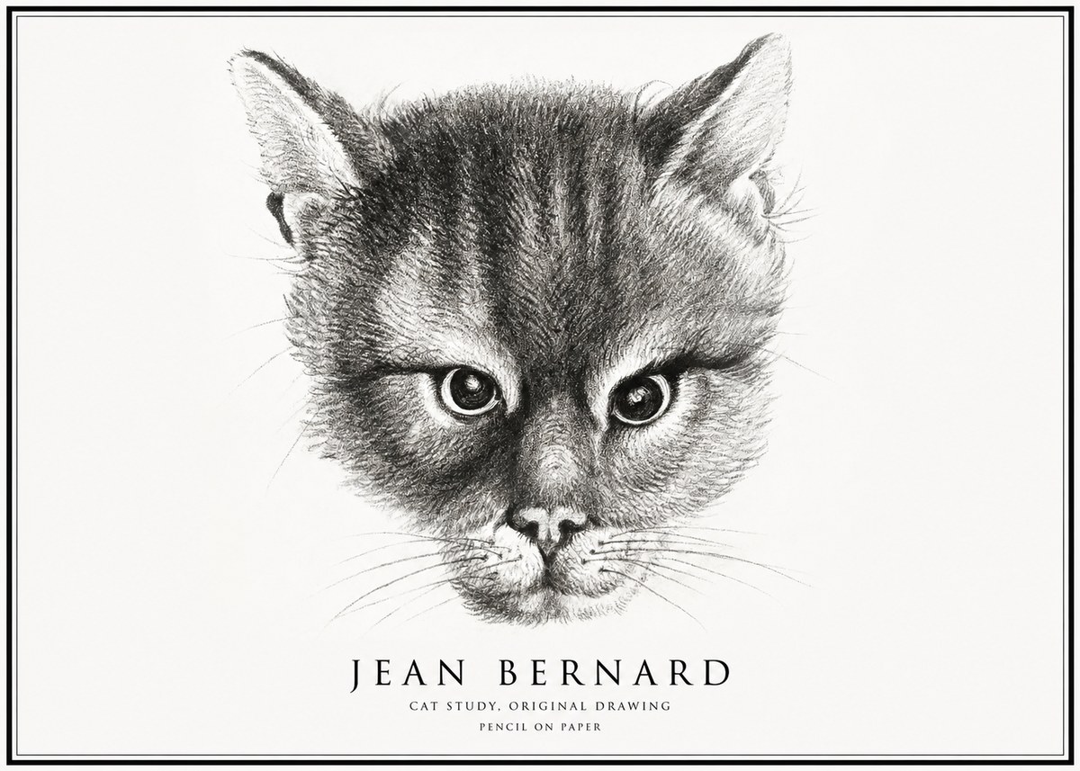 Jean Bernard Cat Study. Original Drawing No1 - Plakat
