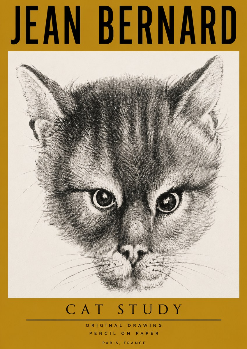 Jean Bernard Cat Study. Original Drawing No4 - Plakat