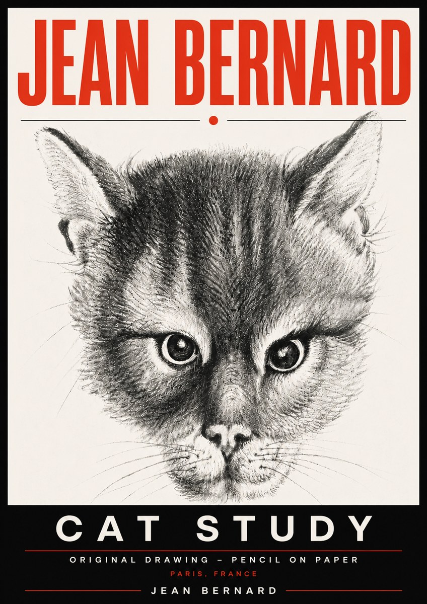 Jean Bernard Cat Study. Original Drawing No6 - Plakat