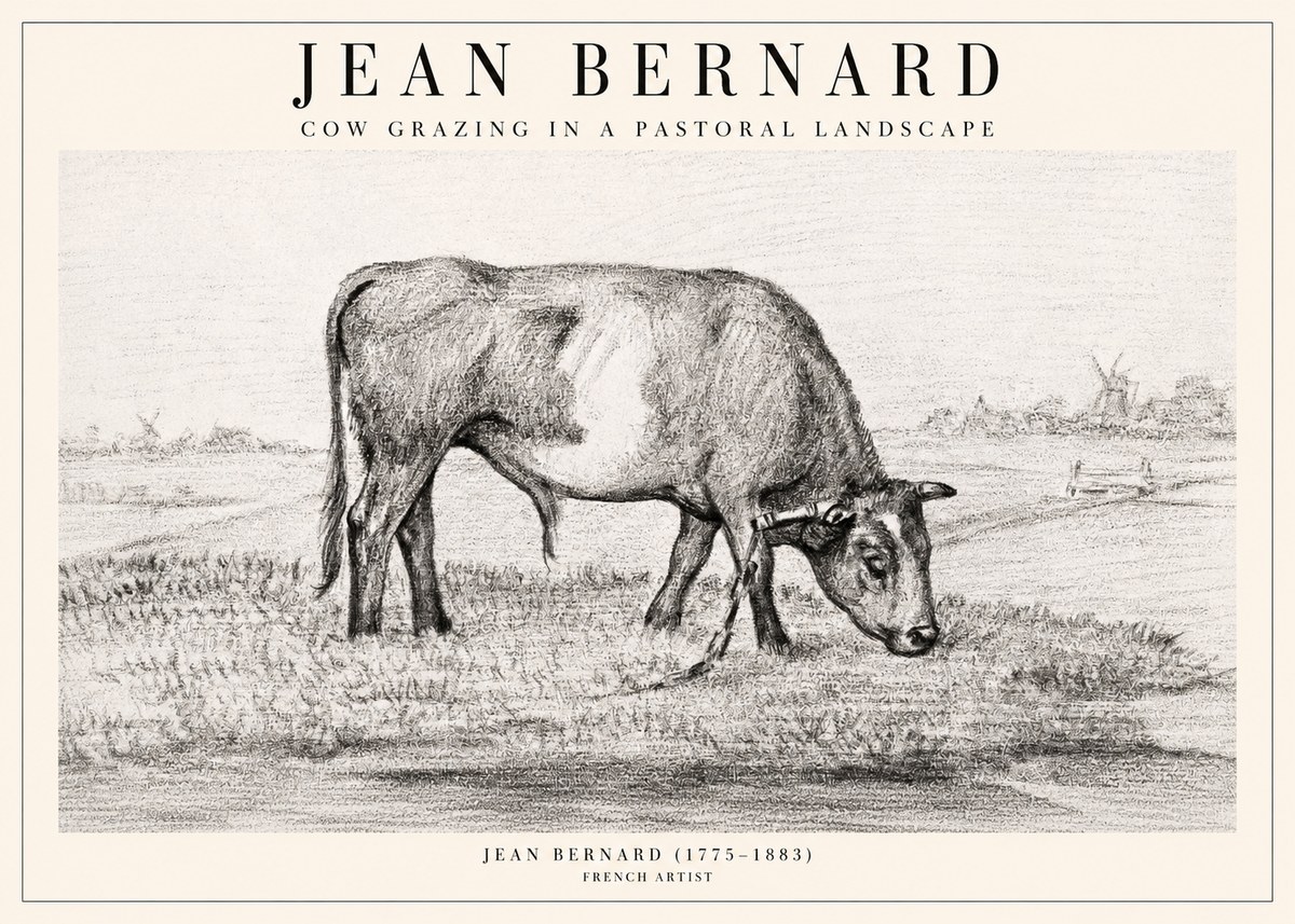 Jean Bernard Cow Grazing in a Pastoral Landscape No2 - Plakat