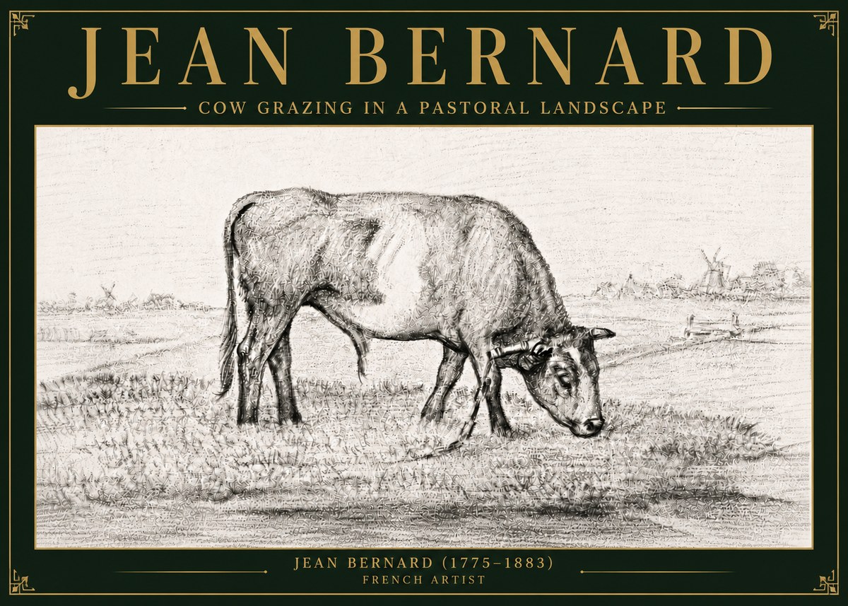 Jean Bernard Cow Grazing in a Pastoral Landscape No6 - Plakat