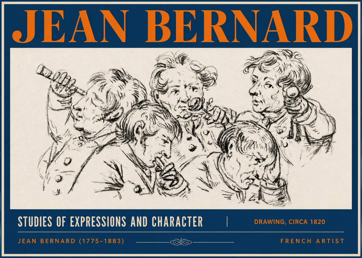 Jean Bernard Studies of Expressions and Character No3 - Plakat