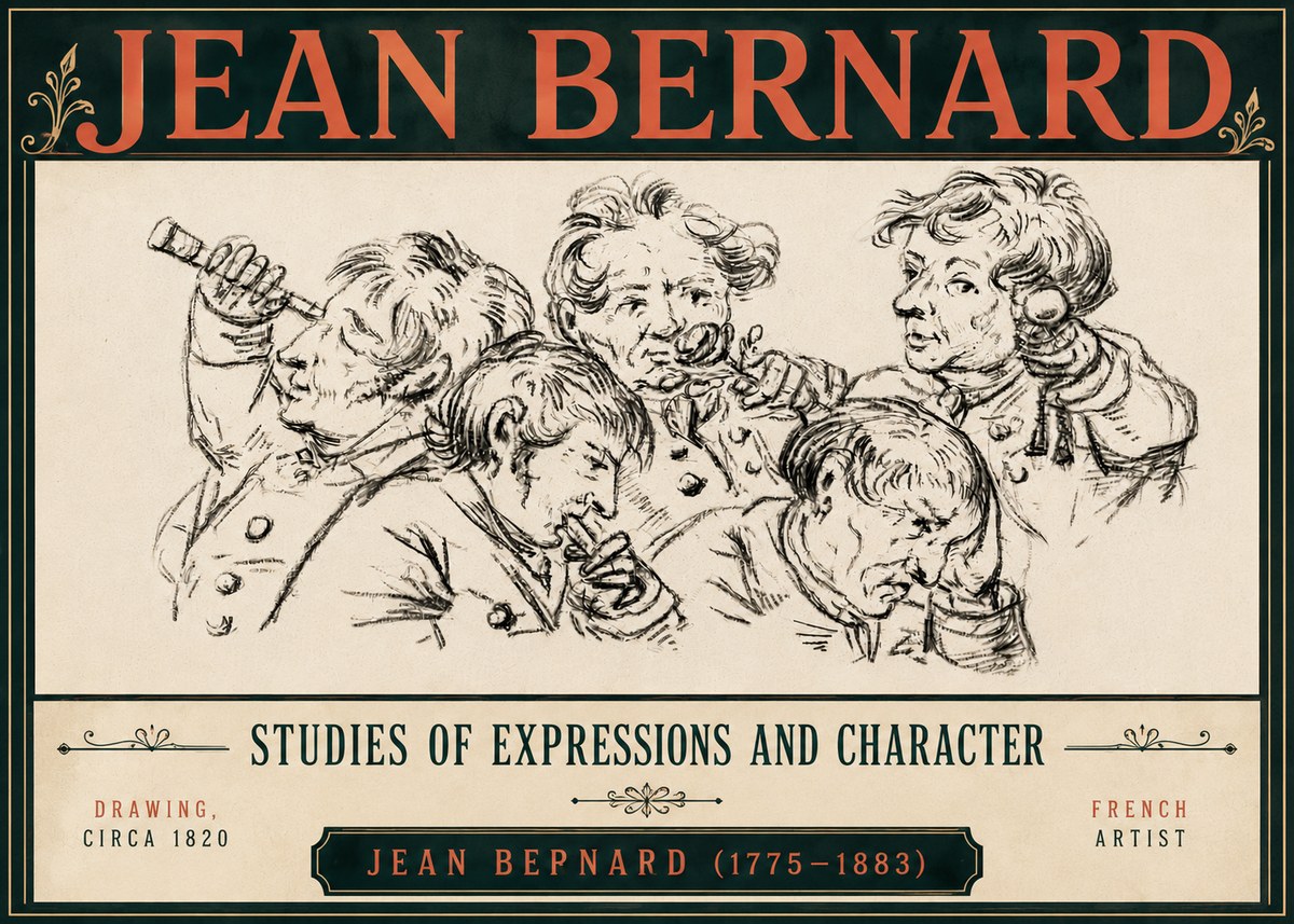 Jean Bernard Studies of Expressions and Character No6 - Plakat