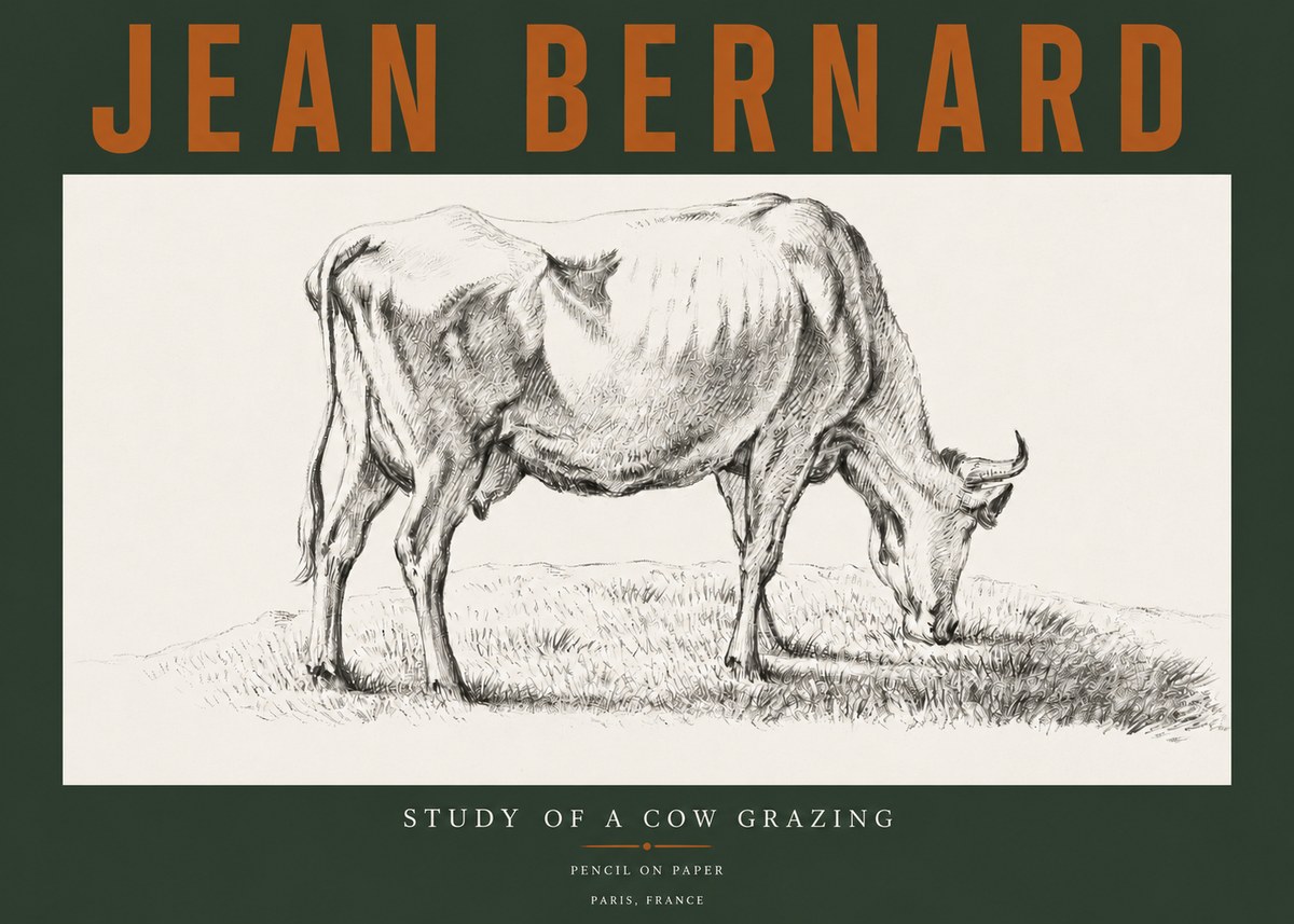 Jean Bernard Study of a Cow Grazing II No3 - Plakat