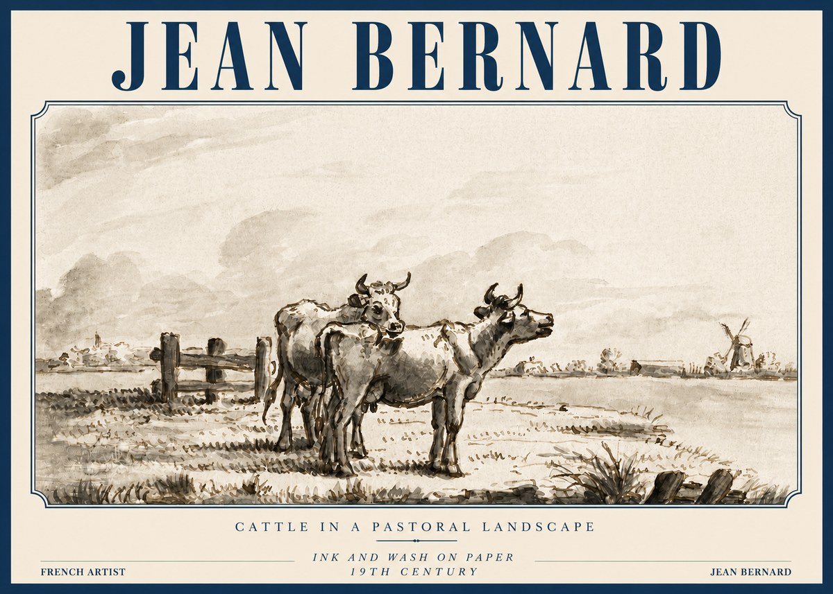 Jean Bernard Cattle in a Pastoral Landscape No3 - Plakat