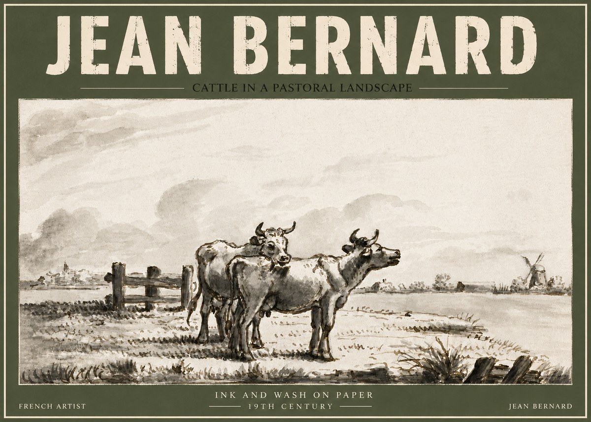 Jean Bernard Cattle in a Pastoral Landscape No4 - Plakat