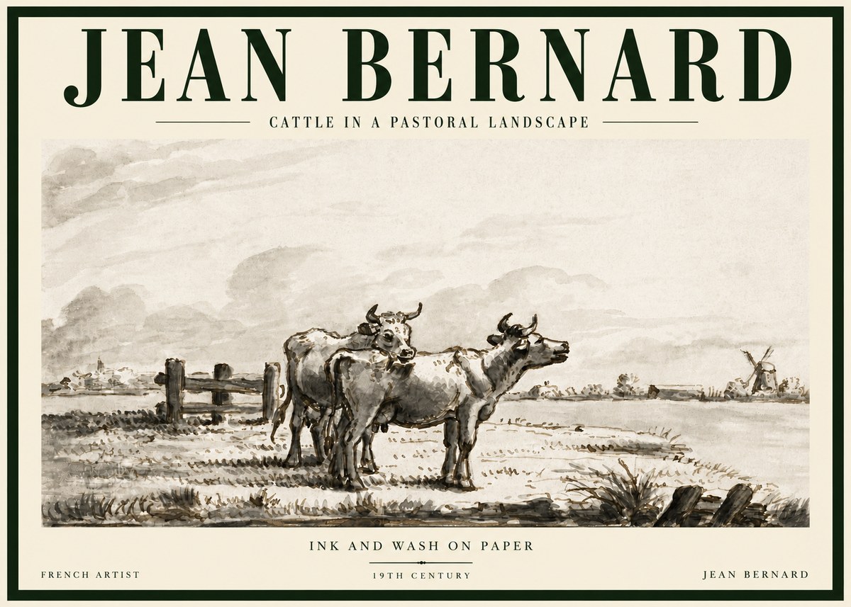Jean Bernard Cattle in a Pastoral Landscape No5 - Plakat