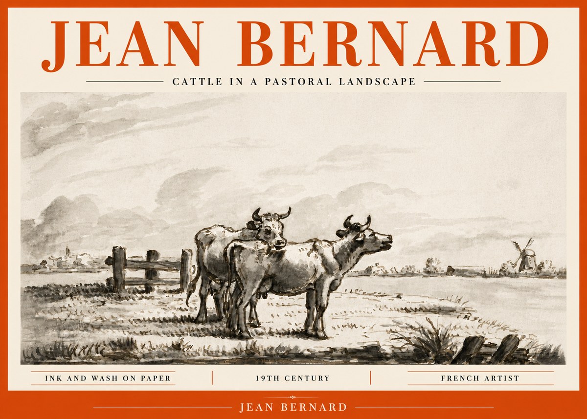 Jean Bernard Cattle in a Pastoral Landscape No6 - Plakat