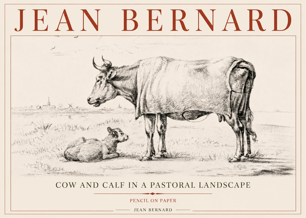 Jean Bernard Cow and Calf in a Pastoral Landscape No5 - Plakat