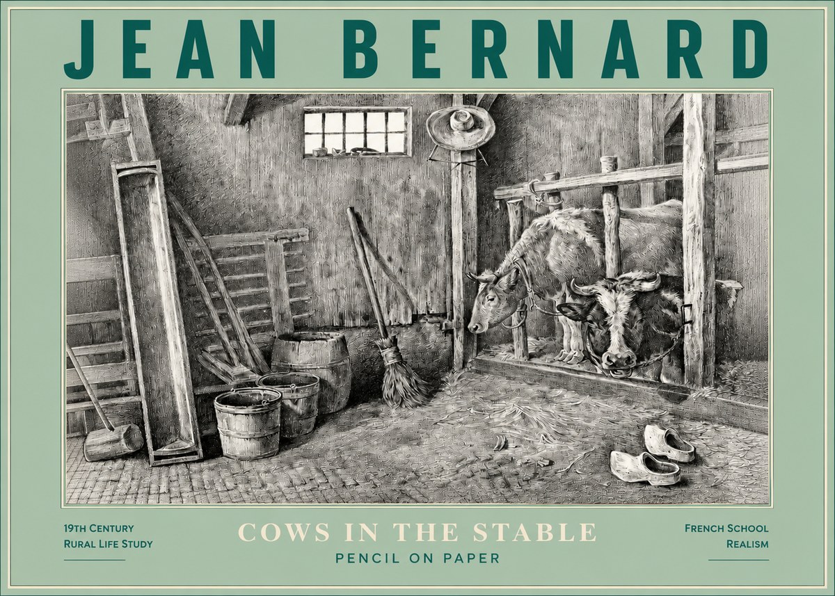 Jean Bernard Cows in the Stable No3 - Plakat